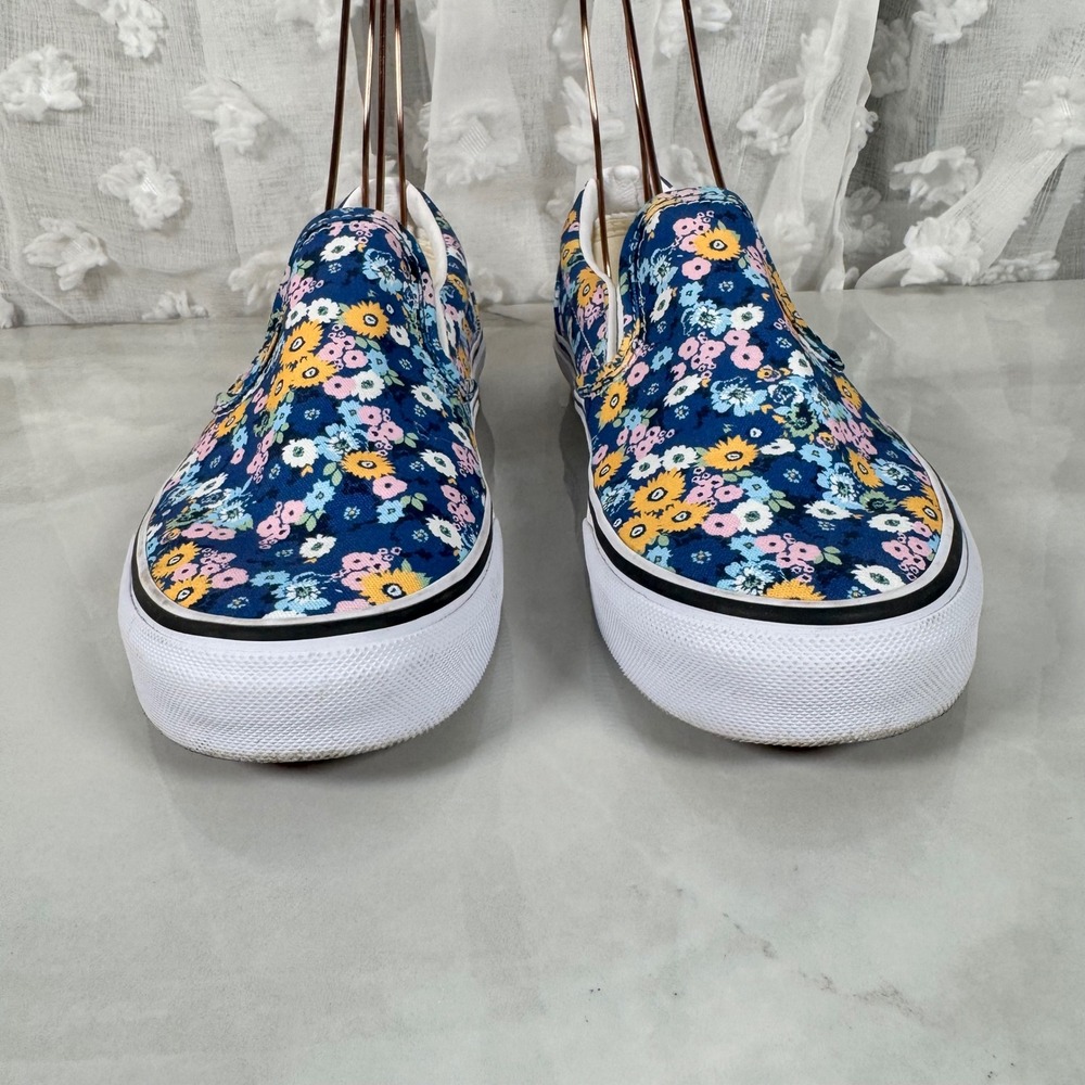 Vans Blue Floral Slip On Skate Shoes Sneakers Canvas Cottagecore Men 6 Women 7.5 - Picture 3 of 10